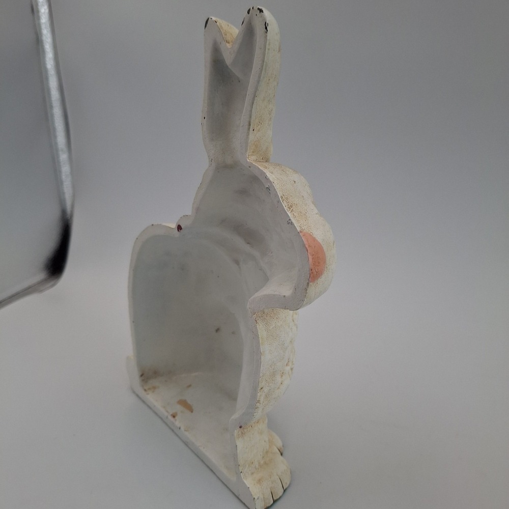 Shabby Chic White Bunny Rabbit Doorstop Cast Iron Metal Farmhouse Statue VTG - Picture 9 of 12